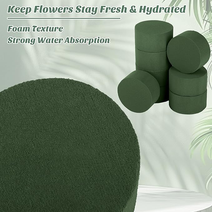 9 Packs Round Floral Foam Blocks Green Wet Dry Flower Foam Bricks 3.15 Inch DIY Flower Arrangement Supplies Kit Florist Block for Aisle Flowers Wedding Party Decorations