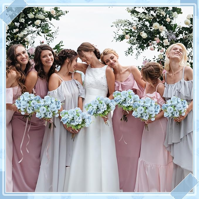 Lyrow 8 Pcs Peony Artificial Flowers Fake Silk Hydrangea Bouquet Elegant Peony Flowers for Wedding Decoration Faux Realistic Floral for Home Party Table Centerpieces Arrangement (Blue)