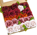 SITUMEIZI Roses Artificial Flowers Combo Burgundy Flowers Mix Silk Foam Flowers Peony with Stems for DIY Bridal Wedding Bouquet Baby Shower Party Home Decor Floral Arrangements 27pcs