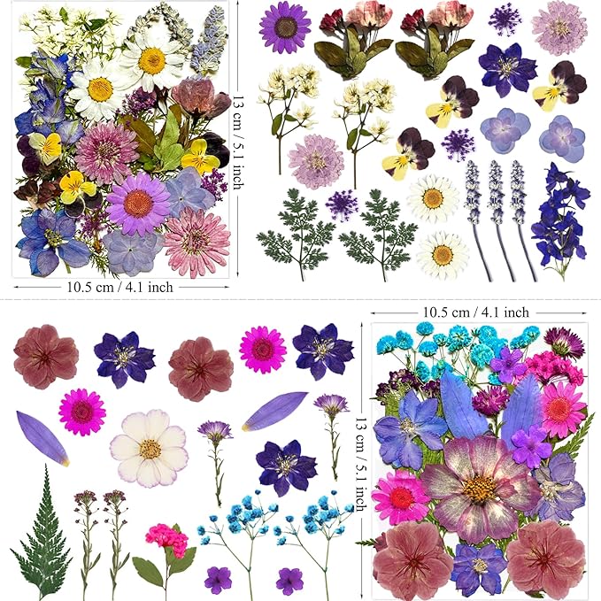 91Pcs Purple Pressed Dried Flowers for Resin Molds, Assorted Real Natural Bulk Dry Floral Leaves for DIY Art Crafts, Epoxy Jewelry, Candle, Soap Making, Nails Decors Gifts