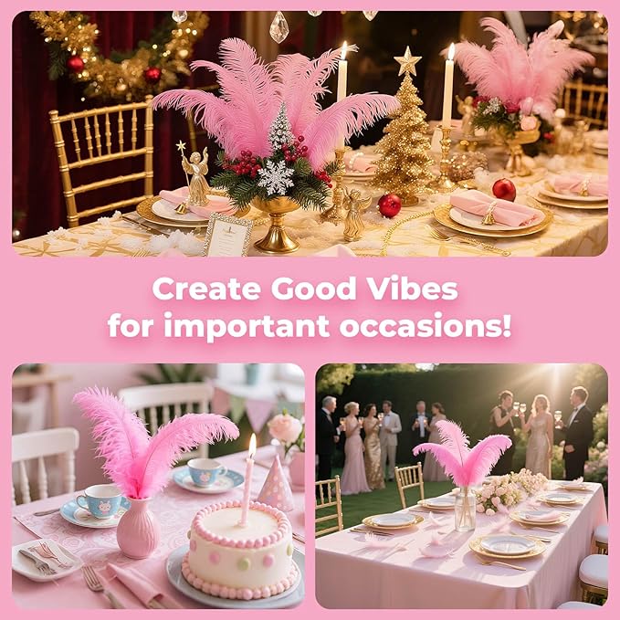 Piokio 20 pcs Natural Pink Ostrich Feathers Plumes 6-8 inch(15-20 cm) Bulk for DIY Handmade Artwork and DIY Clothes, Feather Pens, Dream Catcher, Table Decoration.