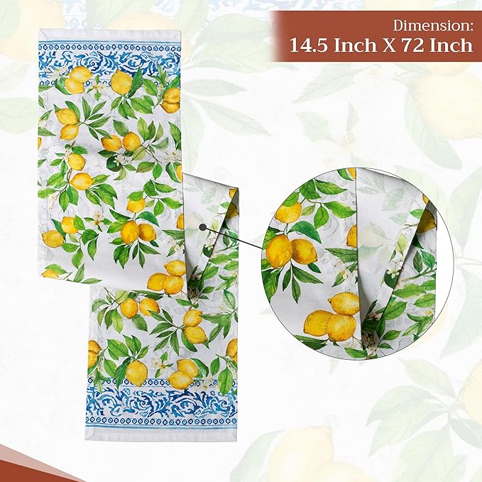 Maison d' Hermine Table Runner 100% Cotton Single Layer Table Runners 72 inches Long Decorative for Home Kitchen Dining Party Baby Shower Wedding Bridal Shower Spring Summer (Cedrat, 14.50" x 72")