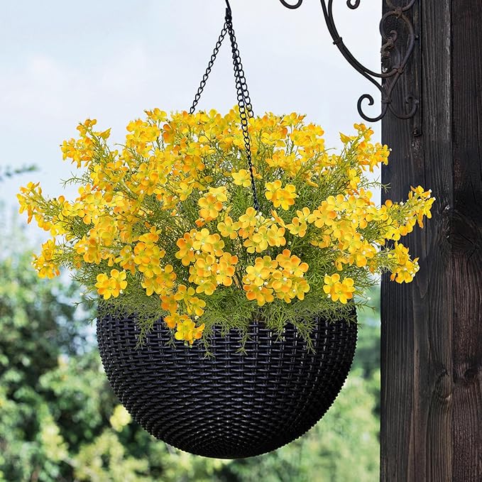 Spring Decorations for Home Fake Flowers Hydrangea Artificial Plants Indoor Mantle Decor Plastic Flowers Artificial Plants Outdoor Garden Decor Hanging Plants 6pcs Yellow Flowers