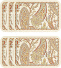 ISAENNE Designer Paisley PVC Placemats Set of 6,Classic Pattern Yelllow Rectangular Placemat, Waterproof and Heat-Resistant Paisley Style, Decoration for Kitchen, Party,Dinning,New Year,12"*17"