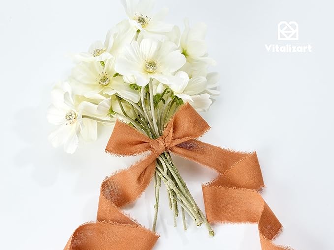 Vitalizart Fall Ribbon 1-1/2" x 15 Yd 100% Cotton Handmade Frayed Fringe Fabric Ribbons for Gift Wrapping Wedding Invites Bridal Shower Bouquets Christmas Decorations