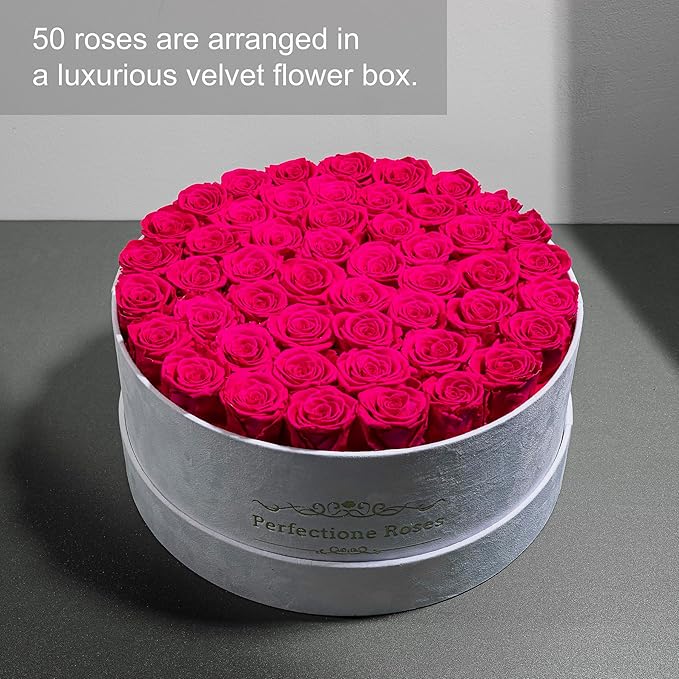 50 Piece Roses in a Velvet Box, Flowers for Delivery, Presereved Flowers Birthday Gifts for Women Mom and Wife (Radiant Pink)