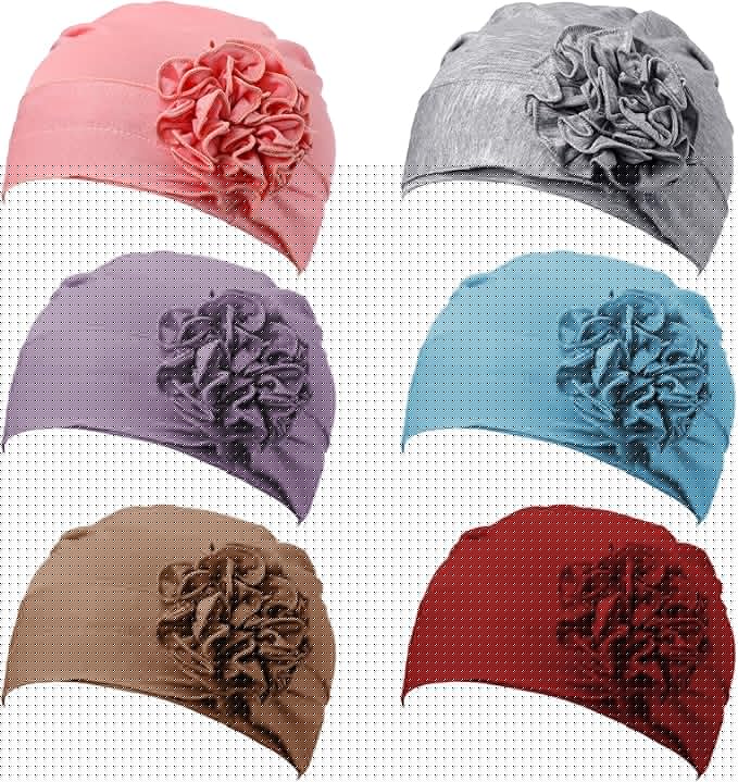 JenPen 6 Pcs Chemo Headwear for Women Stretchy Soft Turbans for Cancer Solid Beanie Flower Chemo Caps for Hair Loss