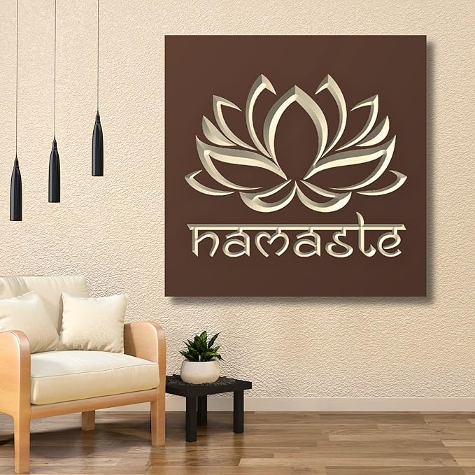 Namaste Lotus Flower Wall Decor - Choice of Colors and Sizes | Carved Wooden Zen Wall Decoration, Meditation Room Art, Namaste Decor for Wall, Yoga Studio, Pooja Room, Alter | True Stock Studios