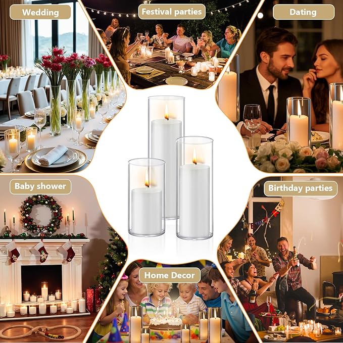 72 PCS White Pillar Candles with Glass Candle Holders Clear Hurricane Candle Holders Glass Cylinder Vases for Centerpieces Wedding Party, Event, Home Office (36 Candles+36 Candle Hoders)
