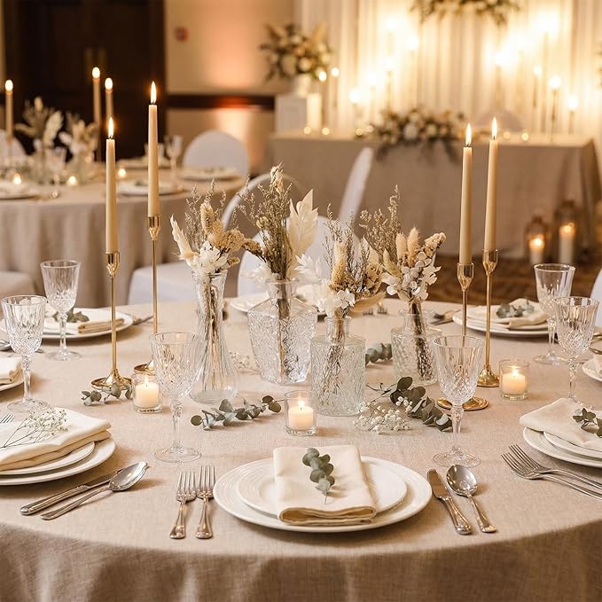 Yerliker 24pcs Glass Bud Vase Set with 24pcs Dried Flower Bouquet, Small Glass Vase Clear Bud Vases in Bulk and Boho Dried Flower Bouquet for Centerpieces Rustic Wedding Decor Home DIY Craft