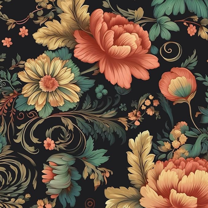 Red Colorful Floral Peel and Stick Wallpaper Vintage Contact Paper Vibrant Flower Wall Paper for Backsplash Cabinet Accent Walls Removable Renter Friendly 17.5 x 196.5In
