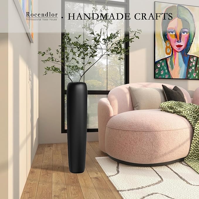 27.5" Black Vase for Home Decor - Tall Floor Vase for Living Room, Bedroom, Office - Elegant Minimalist Tall Vases for Large Dried Stems, Pampas Grass, Artificial Branches