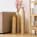 Floor Oversized Gold Metal Decorative Vase with 3D Triangle Pattern Set of 3 Large Vases for Home Living Room 33.5 ", 29.5 ", 25.2" High (Matte Gold)