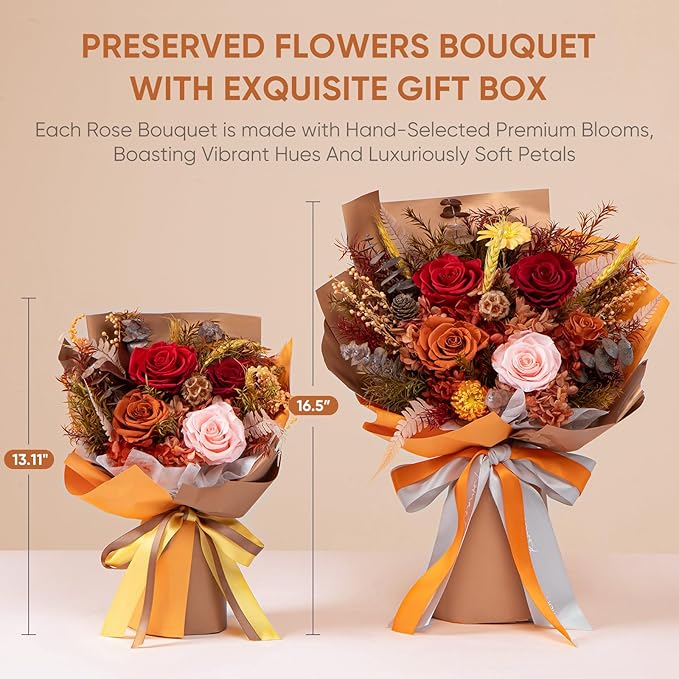 Flowers for Delivery Preserved Flower Fresh Bouquet Forever Fall Flowers Birthday Gifts for Women Mom Anniversary Real Rose Gifts for Grandma Sister Wife from Daughter Fall Home Wedding Decor