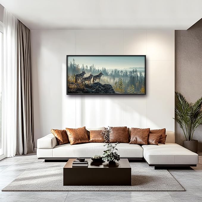 Framed Large Pictures Wall Art for Living Room, Forest Wolves Oversized Wall Decor Wolf Animal Canvas Print Painting Extra Large Framed Artwork for Bedroom Office 60"x30"