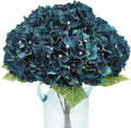 2Bouquets Artificial Fake Flowers Plants Silk Hydrangea Arrangements Wedding Bouquets Decorations Plastic Floral Home Kitchen Garden Party Festival Bar DIY((Dark Peacock Blue)