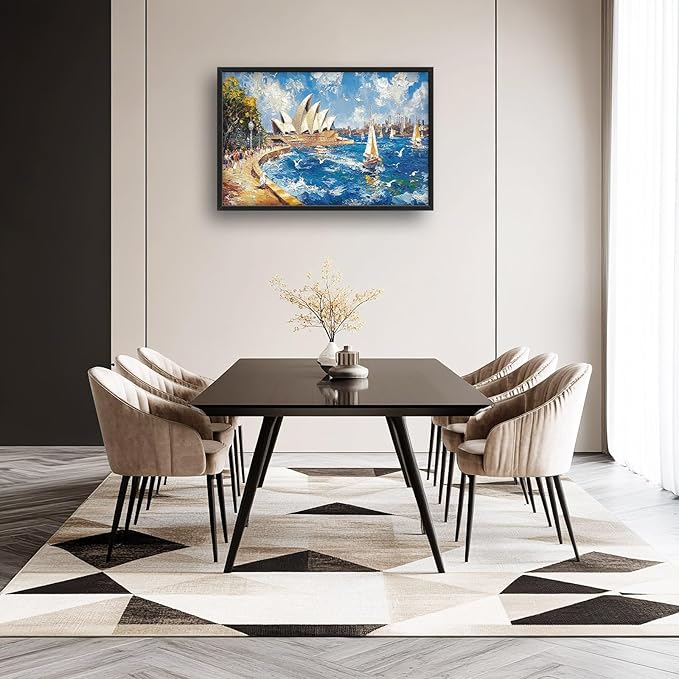 Sydney Opera House Large Wall Art Beach Boat Pictures Wall Decor Coastal Canvas Seascape Print Painting Modern Artwork Home Decoration for Living Room Bathroom Bedroom Office Framed 36"x24"