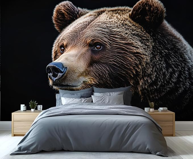 Brown Bear Wall Mural, Bear 3D Wall Murals, Wild Animal Wallpaper Mural, for Living Room Bedroom Large Wallpaper Indoor Decor 98.4" W x68.9 H