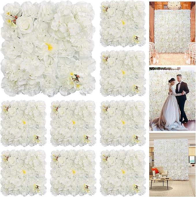 Flower Wall Backdrop 9pcs 16.5x16.5 Inch Flower Wall Decor Artificial Floral Wall Panel Ideal for Wedding Celebrations, Festive Party Birthday Backdrops and Elegant Home Decor