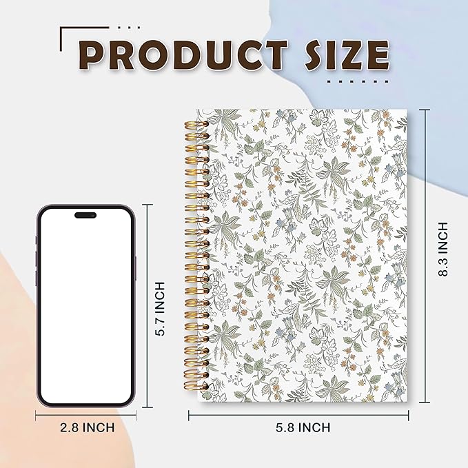 Rustic Floral Notebook, Nature Plant Journal, Cottagecore Flower Botanical Journals for Writing, Elegant Aesthetic Wildflower Hardcover Spiral Notebooks, 5.5x8.3 Inch