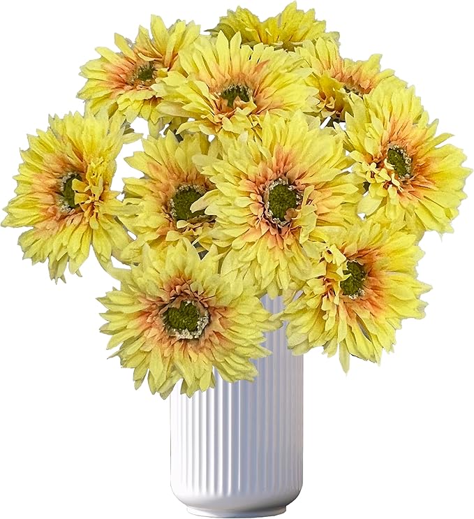 17.5'' Faux Gerbera Daisy Artificial Flowers,10 Pcs Silk Fake Daisies Flowers for Home Kitchen Living Room Bathroom Décor (10, Yellow)