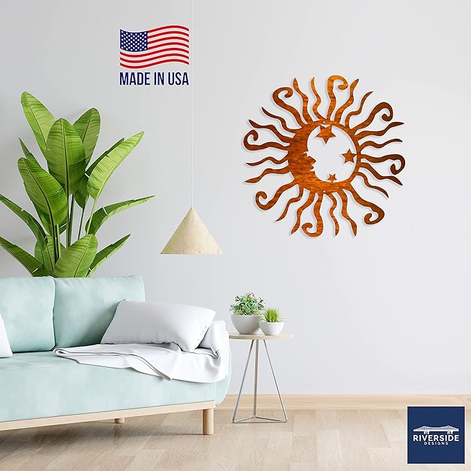Riverside Designs Wacky Solar Moon Metal Wall Art Steel Outdoor Decor | Heavy-Duty and Waterproof | Made in USA (Copper, 18L x 18W)