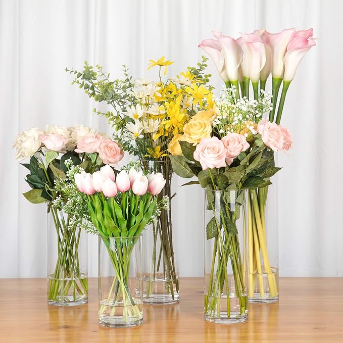 WGV Cylinder Vase, Diameter 5", Height 16", Clear Glass Floral Planter Container, Tall Centerpiece Arrangement for Wedding Party Event Home Office Decor, 1 Piece