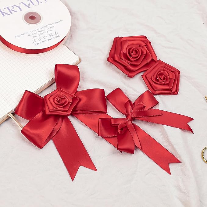 Red Satin Ribbon, Double Faced 1 Inch X 50 Yards Red Ribbon, Premium Satin Ribbon for Gift Wrapping, Crafts, Hair Bow Making, Sewing, Flower Bouquet, Wedding Party Decor