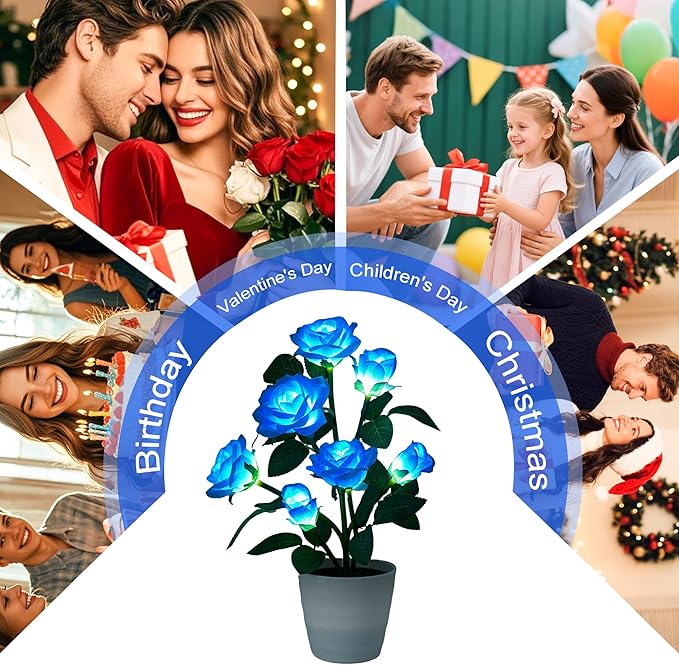 Blue Rose Flower Lamp, Christmas Birthday Gifts for Women Mom Granddaughter Girlfriend Friend Wife Anniversary Birthday, Bedroom Bar Coffee Shop Rose Night Light Lamp Decor