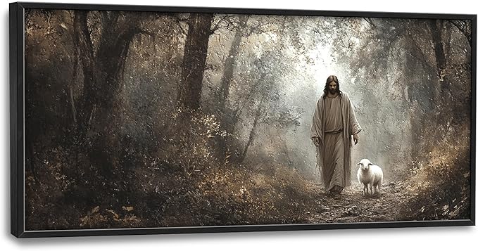 Vintage Christian Large Wall Art Framed Religious Wall Decor for Living Room Jesus Lamb Pictures Oversized Canvas Print Painting Modern Extra Large Artwork for Bedroom Office 60"x30"