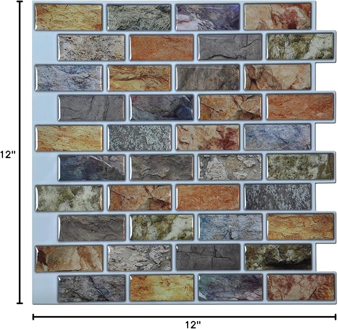 Art3d A17014P6 Peel and Stick backsplash Tile, 6 Sheets, A17014-12 x12