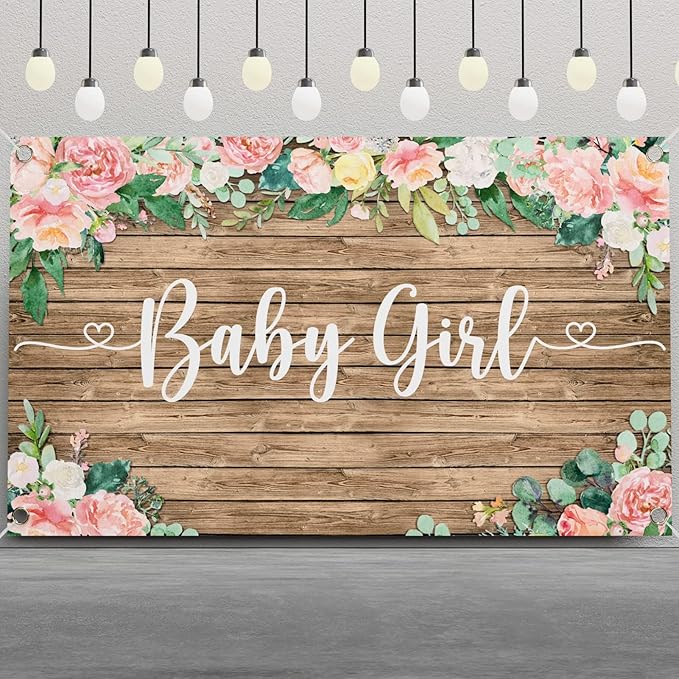 Ecomore Baby Shower Decorations for Girl - 249 PCS Baby Girl Gender Reveal Party Supplies & Disposable Dinnerware Set (25 Guest) with Pink Rose Gold Floral Paper Plates Backdrop Tablecloth Balloon Kit