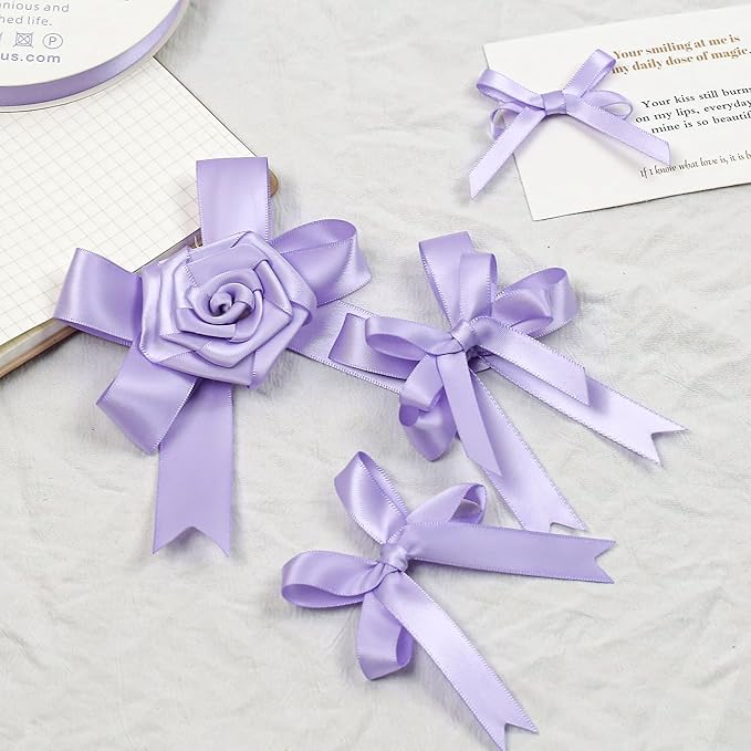 Premium Double Faced Satin Lavender Ribbon, 1/4 Inch X 50 Yards, Polyester, Wedding, Birthday, Holidays, Purple Lavender