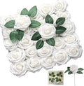 Ivory White Artificial Roses 25pcs, Real Looking Fake Foam Flowers with Stems for DIY Wedding Bridal Bouquets, Centerpieces, Party, Baby Shower, Christmas Decor