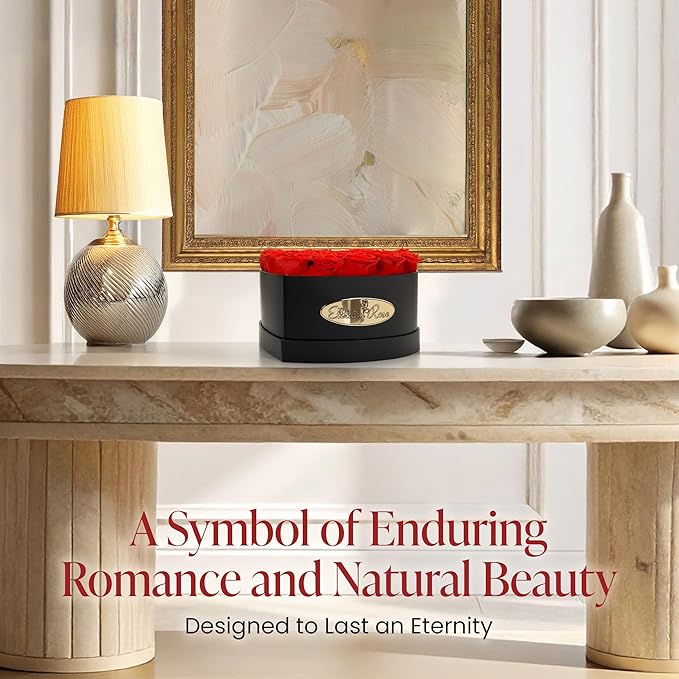 The Eternity Rose 20-Piece Preserved Roses in a Luxury Gift Box – Real Roses in Black Heart Box – A Valentine’s Gift as Everlasting as Your Love