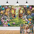12X10ft Enchanted Forest Easter Backdrop Fairy Tale Rabbit Magic Garden Easter Egg Wonderland Floral Photography Background for Kids Girls Party Decoration Cake Table Photo Booth Props