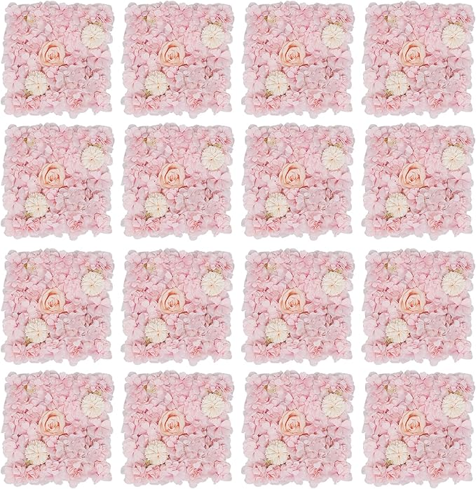 16Pcs Artificial Flower Wall Panel 3D Floral Backdrop Walls13.7 X 13.7" Light Pink Flower Wall Decor Panel Flower Backdrop for Party Home Background Decor