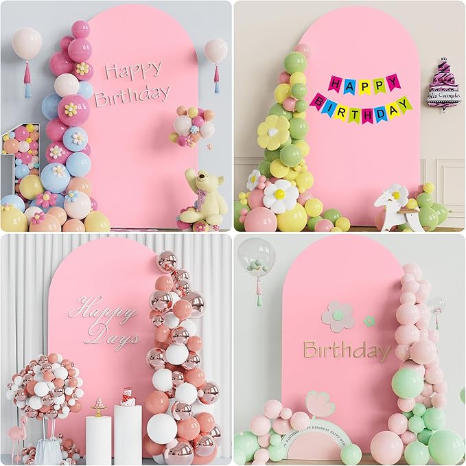 Wokceer Wedding Arch Cover 8FT Spandex Fitted Wedding Arch Stand Covers Round Top Chiara Arch Backdrop Cover for Birthday Party Ceremony Banquet Decoration Pink