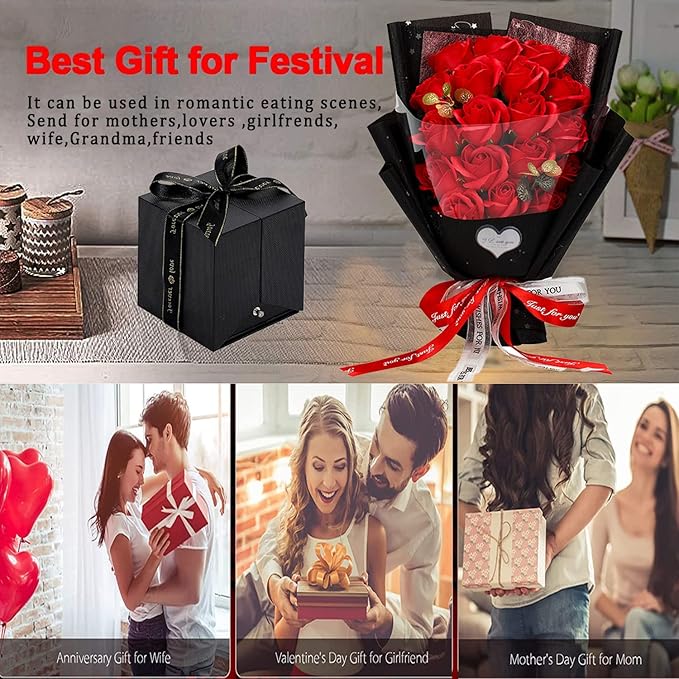 EIGHTOWN Roses Bouquet Artificial Flower - Preserved Red Rose Flowers with Love Necklace for Her - Unique Gifts Valentine's Day, Mother's Day, Thanksgiving, Birthday, Anniversary