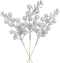 Lvydec 16pcs Christmas Glitter Berries Stems Clearance, 7.8" Artificial Christmas Picks for Christmas Tree Ornaments, DIY Xmas Wreath, Crafts, Holiday and Home Decor (Silver)
