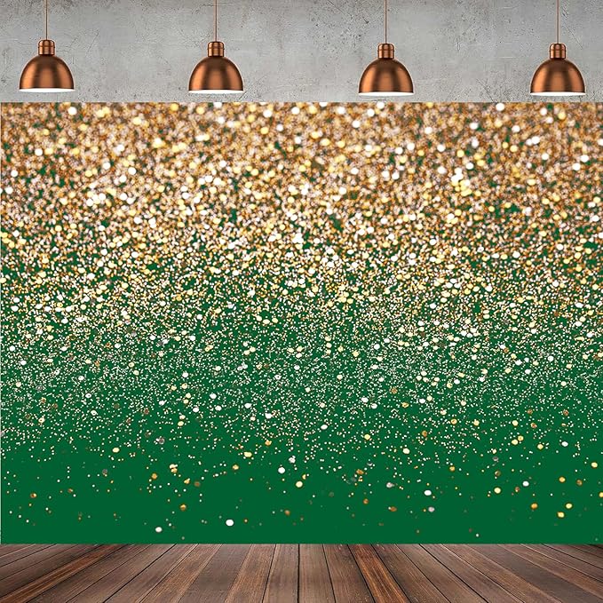 10x8ft Green and Gold Backdrop Golden Spots Backdrop for Photography Vintage Astract Background for Family Birthday Party Newborn Studio Props