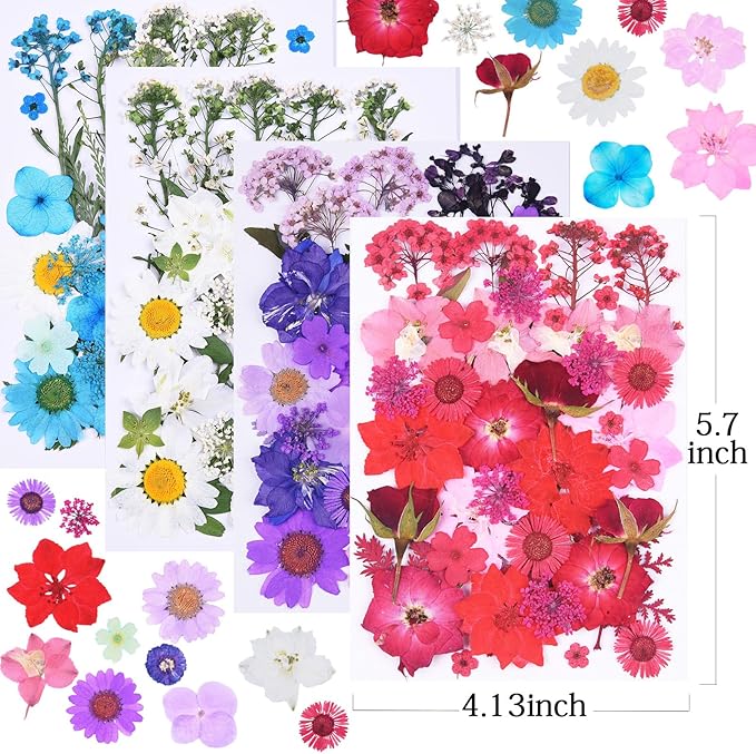 146Pcs Dried Pressed Flowers for Crafts,Xinxinran Dry Flowers Kit for Resin Molds,Epoxy Resin Accessories,Bookmark,Nails, Jewelry Molds,Candle Making Supplies,Soap,Frame(Colorful)