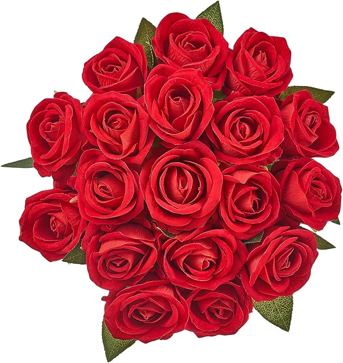 VEVOR Artificial Flowers, 60 pcs Real Looking Red Foam Fake Roses Bulk, Faux Red Bridal Shower with Stems for DIY Wedding Bouquets, Home Centerpieces Arrangements, Party Tables Decorations