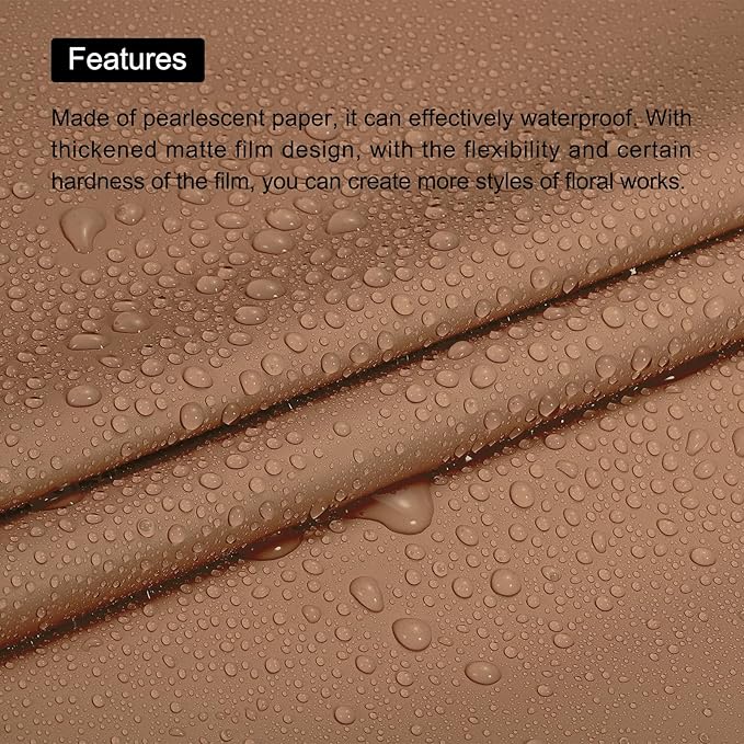 MECCANIXITY Pearlescent Film Flower Wrapping Paper 22.8x22.8 Inch Waterproof for DIY Crafts, Gift/Gift Box Packaging Caramel Color Pack of 20