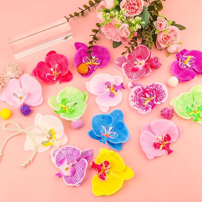 Orchid Petals, 24PCS Artificial Orchids Artificial Flower Heads, Faux Silk Phalaenopsis Butterfly Flower Heads, OrchidIing Petals Artificial Decorations Wedding Party Orchids Heads ﻿