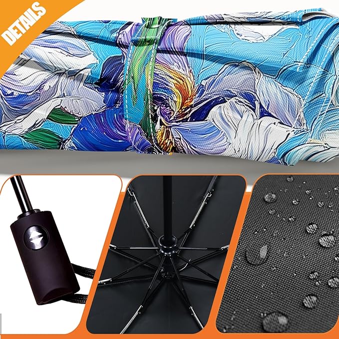 Small Compact Travel Automatic Folding Umbrella for Women, Portable Lightweight, Rain, Wind, UV Sun Shade