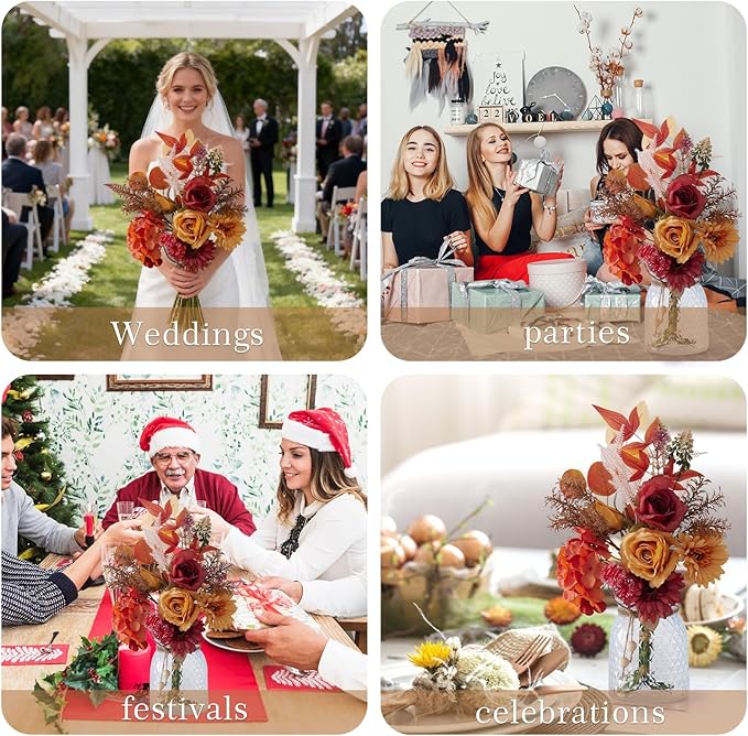 Artificial Flowers Combo Orange Flowers Mix Silk Flowers Gerbera, fake flowers for DIY Wedding Bridal Bouquets, Floral Arrangement, Table Centerpieces. Fake Plastic Flowers Bulk Vase Decoration