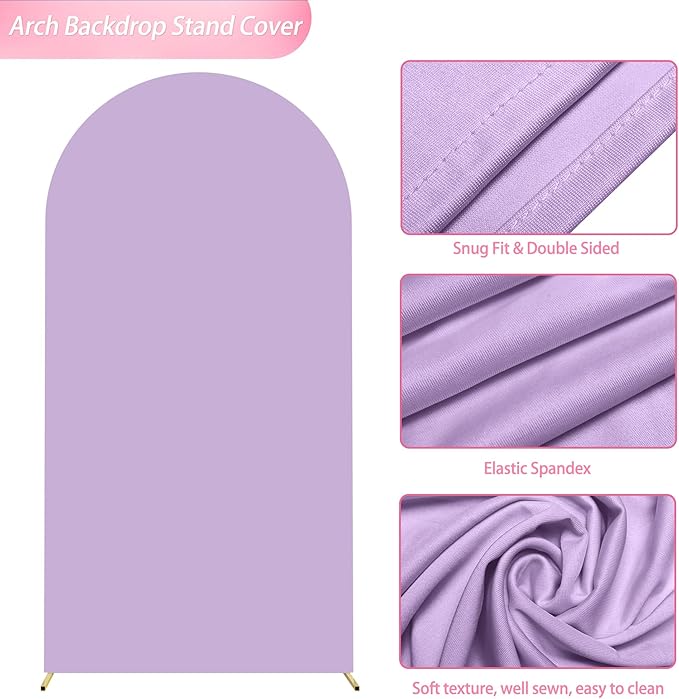 Wokceer 6.6FT Wedding Arch Cover Spandex Fitted Wedding Arch Stand Covers Round Top Chiara Arch Backdrop Cover for Birthday Party Ceremony Banquet Decoration Lavender