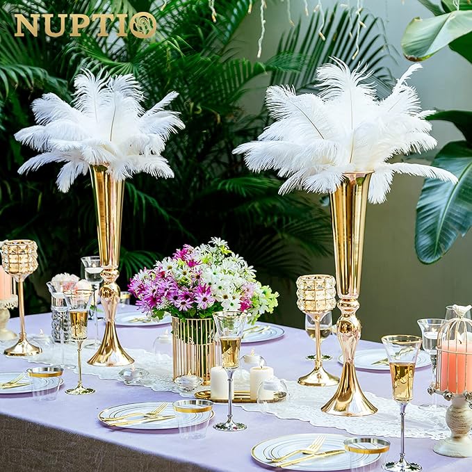 NUPTIO Gold Tall Centerpiece Table: 21.9" Trumpet Vases for Wedding Metal Flower Stand for Party Decorations Set of 10