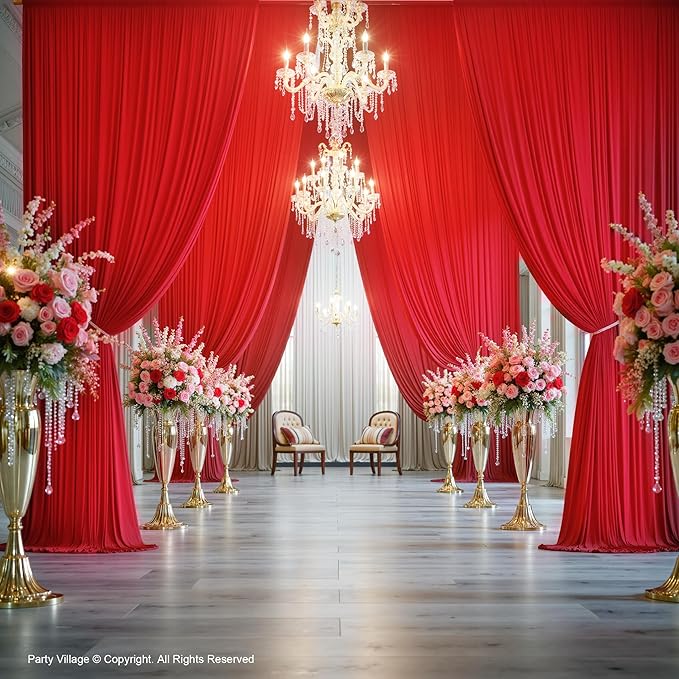 PartyVillage 10ft×15ft ChrismasRed Backdrop Curtain for Wedding Parties, 2 Panels Wrinkle Free 15 FT Long Polyester Photo Backdrop Drapes Back Drop Cloth for Birthday Photography Background